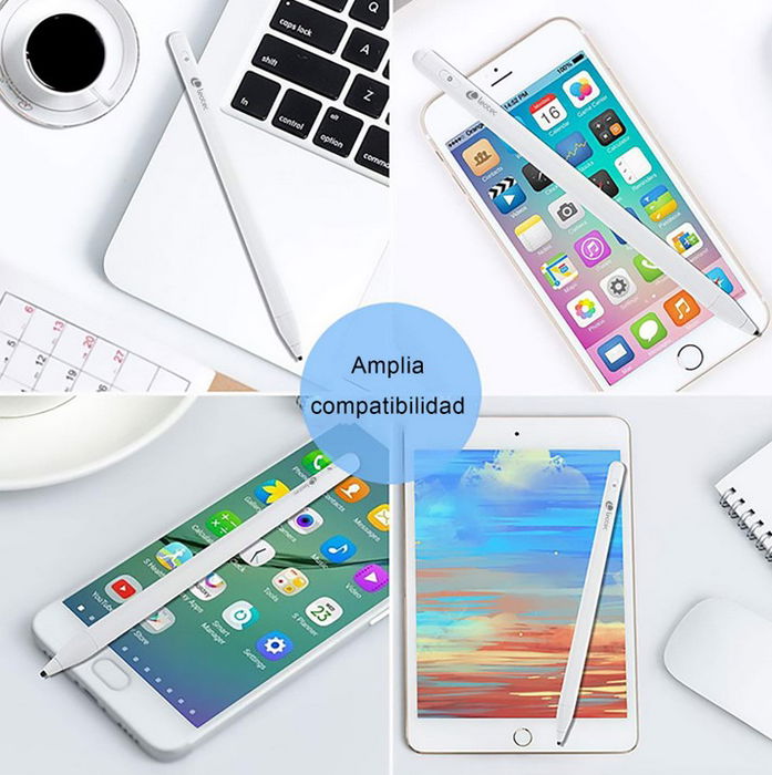 Leotec Lestp01 W Stylus ePen - Lápiz Digital con Batería 140mAh, 12-18h Autonomía, Compatible iOS/Android/Windows, Incluye Punta de Repuesto y Cable de Carga USB