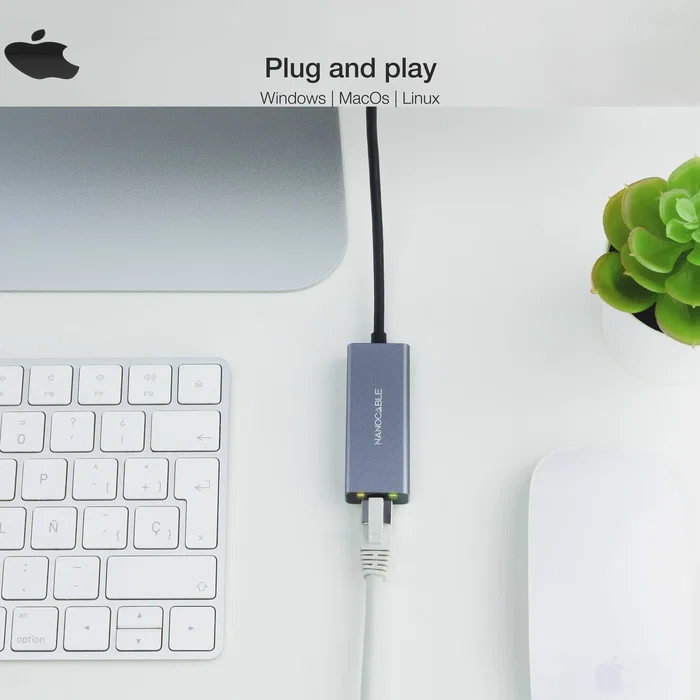 Nanocable Adaptador de Red USB-C a Ethernet Gigabit 1000 Mbps 10/100/1000, Chipset RTL8153, Plug & Play para Windows/macOS/Linux, 15 cm, Ref. 10.03.0406