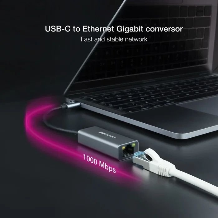 Nanocable Conversor USB-C a Ethernet Gigabit 10/100/1000 Mbps, Gris, 15 cm
