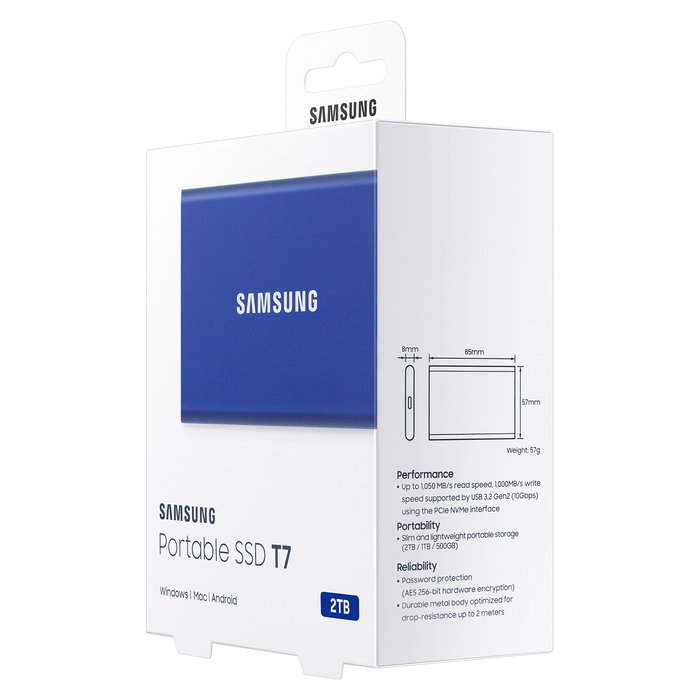 Samsung Portable SSD T7 2TB USB 3.2 Gen2 Azul 1050MB/s