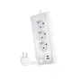 Nanocable 10.37.0013-W Regleta Sobremesa con 3 Tomas, 1 USB-C y 1 USB-A, 18W, LED con Interruptor, Protección Infantil, 1.5 m Cable, Aluminio/Blanco