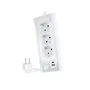 Nanocable 10.37.0013-W Regleta Sobremesa con 3 Tomas, 1 USB-C y 1 USB-A, 18W, LED con Interruptor, Protección Infantil, 1.5 m Cable, Aluminio/Blanco