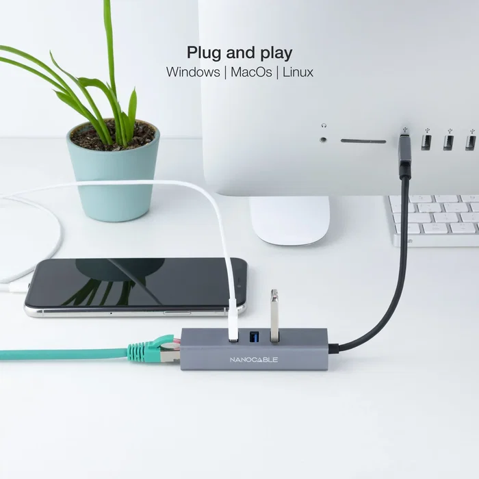 Nanocable 10.03.0407 Adaptador USB 3.0 a Ethernet Gigabit RJ45 + Hub 3 Puertos USB 3.0, Aluminio, Plug and Play, 10/100/1000 Mbps, Compatible Windows, Mac, Linux Nanocable 10.03.0407 Adaptador USB 3.0 a Ethernet Gigabit RJ45 + Hub 3 Puertos USB 3.0, Aluminio, Plug and Play, 10/100/1000 Mbps, Compatible Windows, Mac, Linux