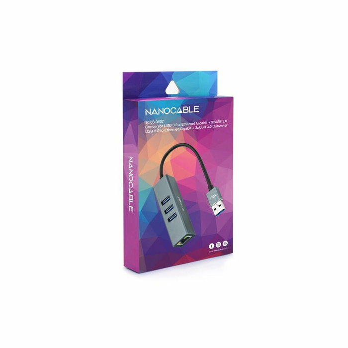 Nanocable Conversor USB 3.0 a Ethernet Gigabit + 3xUSB 3.0, Aluminio, Gris Nanocable Conversor USB 3.0 a Ethernet Gigabit + 3xUSB 3.0, Aluminio, Gris