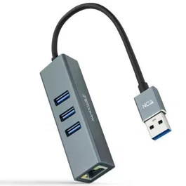 Nano Cable 10.03.0407 Hub USB 3.0 a Ethernet Gigabit con 3 Puertos USB 3.0, Color Gris, Longitud 15 cm