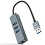 Nano Cable 10.03.0407 Hub USB 3.0 a Ethernet Gigabit con 3 Puertos USB 3.0, Color Gris, Longitud 15 cm