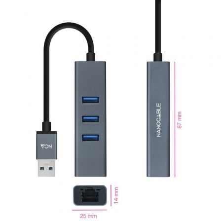 Nano Cable 10.03.0407 Hub USB 3.0 a Ethernet Gigabit con 3 Puertos USB 3.0, Color Gris, Longitud 15 cm Nano Cable 10.03.0407 Hub USB 3.0 a Ethernet Gigabit con 3 Puertos USB 3.0, Color Gris, Longitud 15 cm