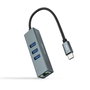 Nanocable Conversor USB-C a Ethernet Gigabit + 3xUSB 3.0, Gris, 15 cm