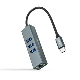 Nano Cable 10.03.0408 Hub USB-C a RJ45 Gigabit y 3xUSB 3.0, Gris