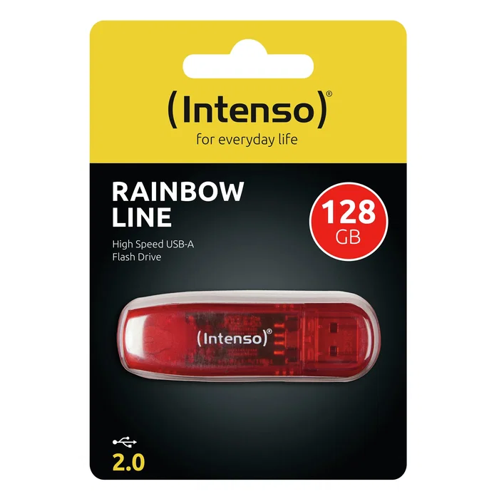 Intenso Pendrive Rainbow Line 128 GB USB 2.0, Tipo A, Velocidad Lectura 28 MB/s, Color Rojo Transparente Intenso Pendrive Rainbow Line 128 GB USB 2.0, Tipo A, Velocidad Lectura 28 MB/s, Color Rojo Transparente