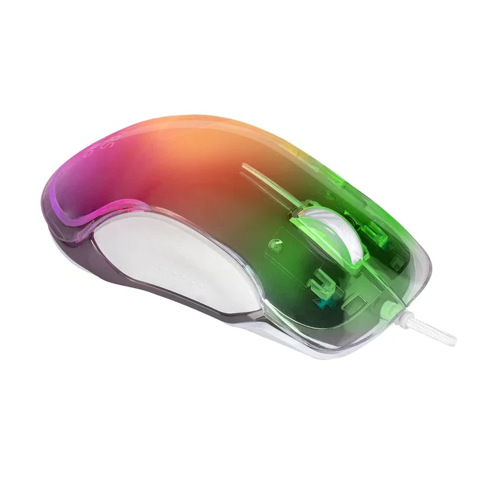 Mars Gaming MMGLOWW Ratón Gaming RGB para Mano Derecha, Sensor Óptico 12800 DPI, Iluminación Chroma-Glow 16.8M Colores, Cable Paracord, Ultraligero 75g, Color Blanco