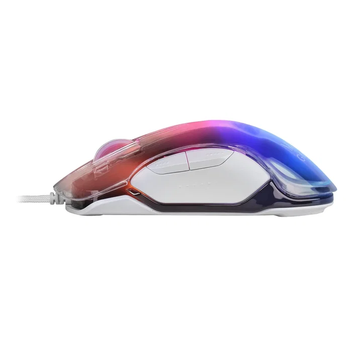 Mars Gaming MMGLOWW Ratón Gaming RGB para Mano Derecha, Sensor Óptico 12800 DPI, Iluminación Chroma-Glow 16.8M Colores, Cable Paracord, Ultraligero 75g, Color Blanco
