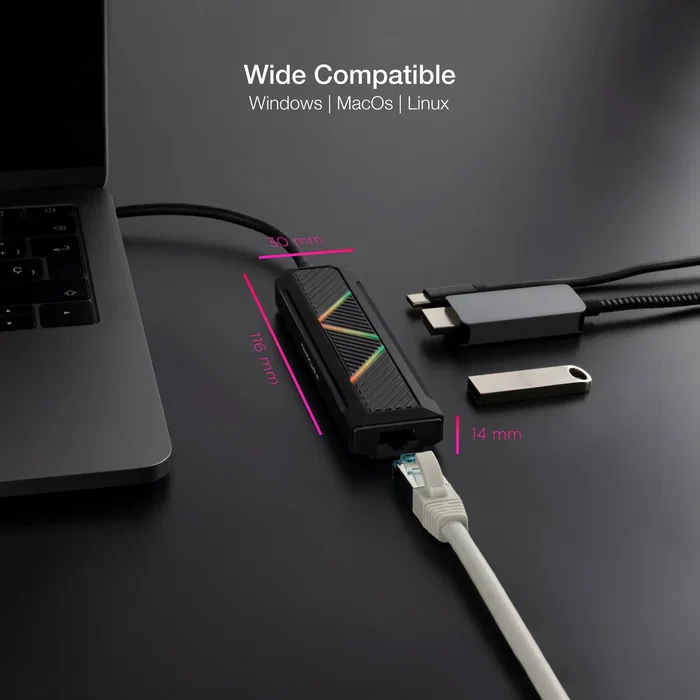 Nanocable 10.16.0501 Hub USB-C 5 en 1 con 2x USB-A 3.0, HDMI 1.4 (4K@30Hz), RJ45 Gigabit, Puerto USB-C PD de 100W, Carcasa de Aluminio