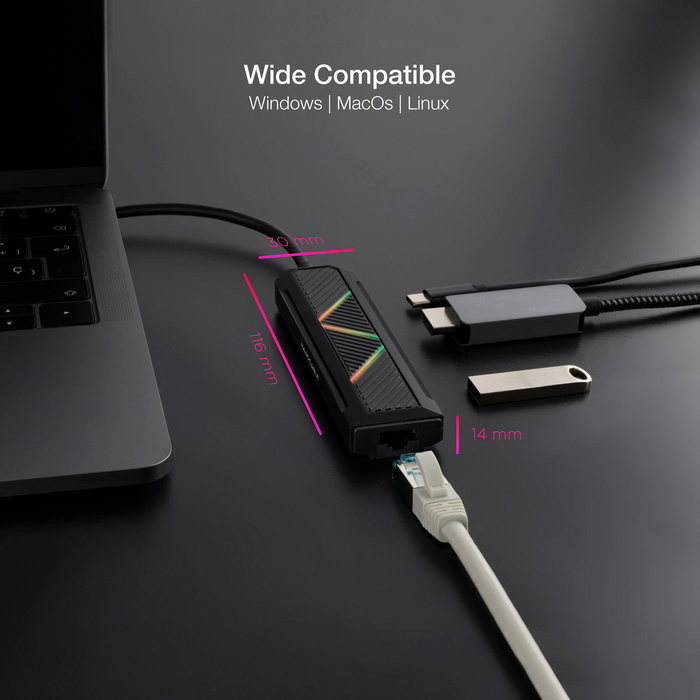 Nanocable Hub USB-C 5 en 1 con 2x USB-A 3.0, 1x USB-C PD, HDMI, RJ45 Ethernet - Carcasa de Aluminio - Cable de 0.15m