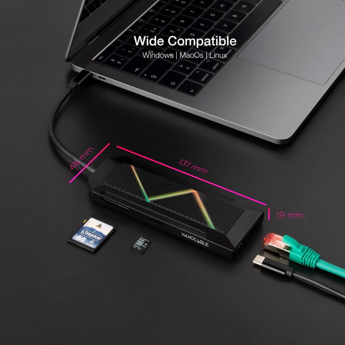 Nanocable Hub USB-C 9 en 1 10.16.0901 con HDMI 4K, RJ45 y Lectores de Tarjetas
