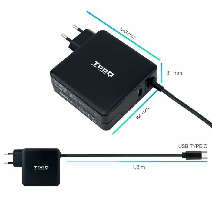 Tooq TQLC-USBC90PD Cargador de Portátil 90W USB-C/USB-A Negro Tooq TQLC-USBC90PD Cargador de Portátil 90W USB-C/USB-A Negro
