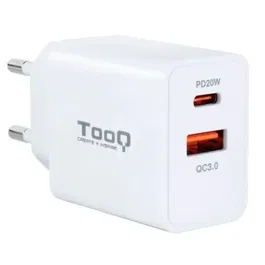 TooQ Cargador de Pared TQWC-2SC04WT 1xUSB Tipo-C 1xUSB 20W Carga Rápida PD QC3.0 Blanco