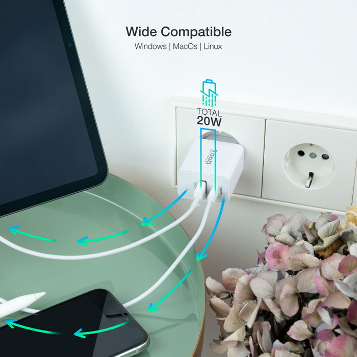 Tooq Cargador de Pared TQWC-2SC04WT 20W USB-C y USB-A Blanco Tooq Cargador de Pared TQWC-2SC04WT 20W USB-C y USB-A Blanco