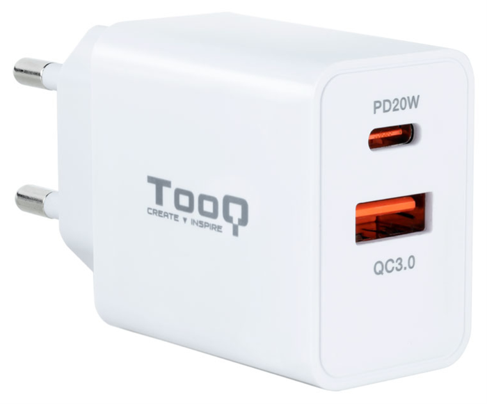 Tooq Cargador de Pared TQWC-2SC04WT 20W USB-C y USB-A Blanco Tooq Cargador de Pared TQWC-2SC04WT 20W USB-C y USB-A Blanco