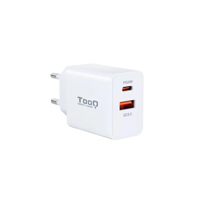 Tooq Cargador de Pared USB 3.0 18W y USB-C 20W - Carga Rápida - Blanco Tooq Cargador de Pared USB 3.0 18W y USB-C 20W - Carga Rápida - Blanco