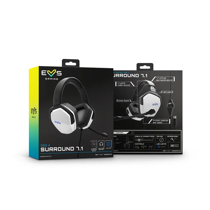 Energy Sistem Auriculares Gaming Diadema ESG 4 WHITE Thunder Alámbrico con Conexión USB tipo A, Blanco, Circumaural, Frecuencia 20-20000 Hz, para PC y Mac