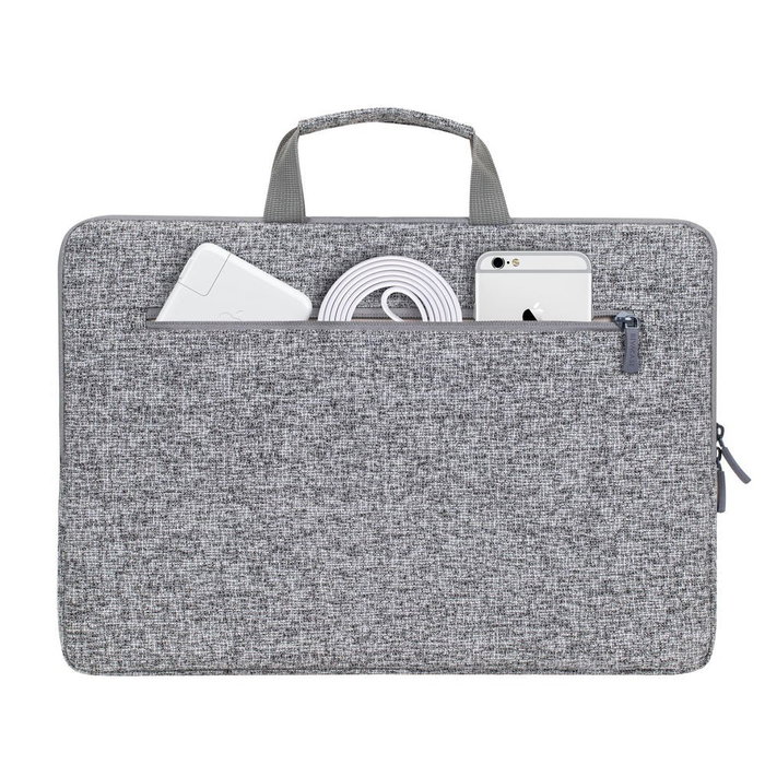 Rivacase 7915 Funda para Portátil y Tablet Universal 15.6 Pulgadas (39.6 cm) Negro Gris con Asa de Transporte, Cremallera y Bolsillo Trasero - Resistente a Golpes, Agua y Polvo