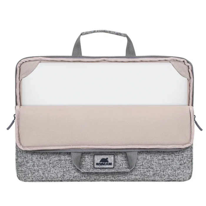 Rivacase 7915 Funda para Portátil y Tablet Universal 15.6 Pulgadas (39.6 cm) Negro Gris con Asa de Transporte, Cremallera y Bolsillo Trasero - Resistente a Golpes, Agua y Polvo