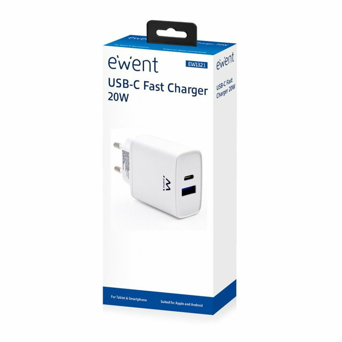 EWENT EW1321_R1 Cargador Universal Rápido 20W USB-C y USB-A Blanco
