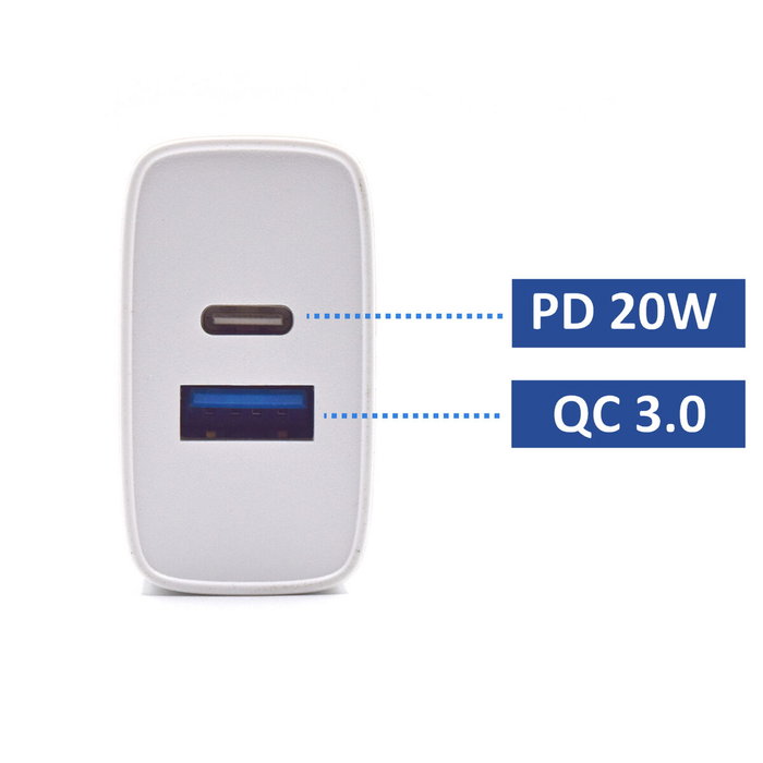 EWENT EW1321_R1 Cargador Universal Rápido 20W USB-C y USB-A Blanco