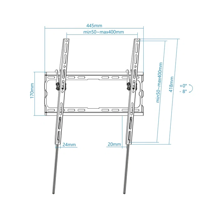 Tooq LP1071T-B Soporte Fijo de Pared para TV de 32"-70" Inclinable, Peso Máximo 45 kg, Compatible VESA 400x400 mm, Negro