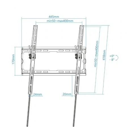 Tooq Soporte fijo de pared para TV inclinable 32"-70" - Peso máx 45kg - VESA 400x400mm