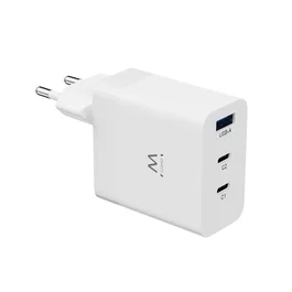 Ewent EW1323 Cargador GaN 65W con 3 Puertos (2 USB-C, 1 USB-A) - Carga Rápida PD/QC 3.0 para Macbook, iPhone, Samsung y más