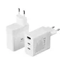 Ewent EW1323 Cargador GaN 65W con 3 Puertos (2 USB-C, 1 USB-A) - Carga Rápida PD/QC 3.0 para Macbook, iPhone, Samsung y más