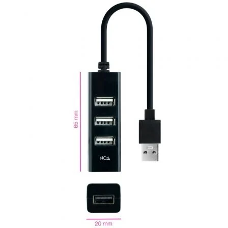 Nano Cable Hub USB 2.0 10.16.4404 con 4 Puertos USB-A Hembra, Negro, Plug and Play, Compatible con Windows y MacOS