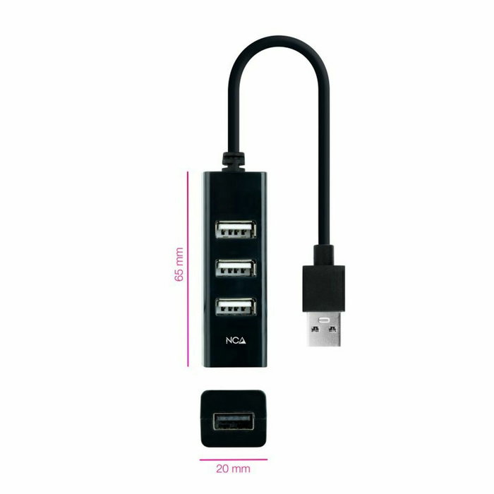 Nanocable Hub USB 2.0 con 4 Puertos USB-A, Negro, 15 cm