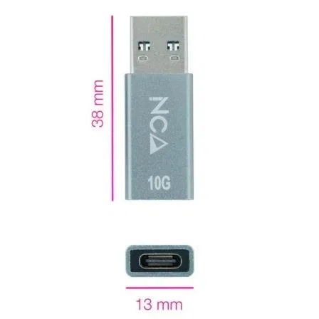 Nanocable Adaptador USB-C a USB-A, Tipo C Hembra a USB A Macho, 10 Gbps Gen 2, OTG, Color Gris Metálico, Compatible con Smartphones, Tablets y Portátiles