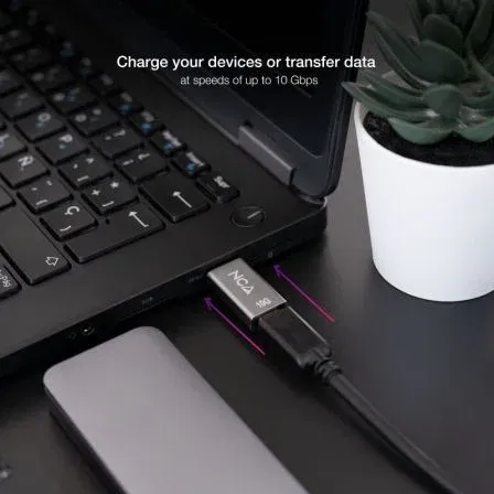 Nanocable Adaptador USB-C a USB-A, Tipo C Hembra a USB A Macho, 10 Gbps Gen 2, OTG, Color Gris Metálico, Compatible con Smartphones, Tablets y Portátiles