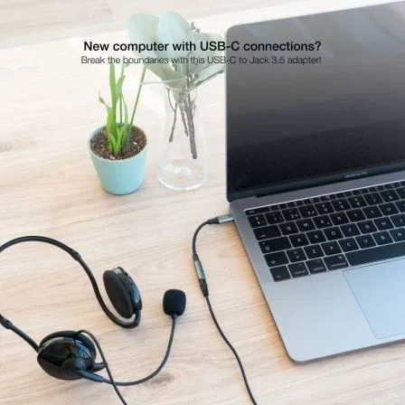 Nano Cable 10.24.1204 Adaptador de Audio USB Tipo-C Macho a Jack 3.5 Hembra Negro/Gris Nylon Aluminio 11cm