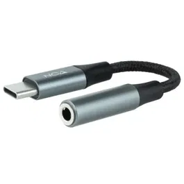 Nano Cable 10.24.1204 Adaptador de Audio USB Tipo-C Macho a Jack 3.5 Hembra Negro/Gris Nylon Aluminio 11cm