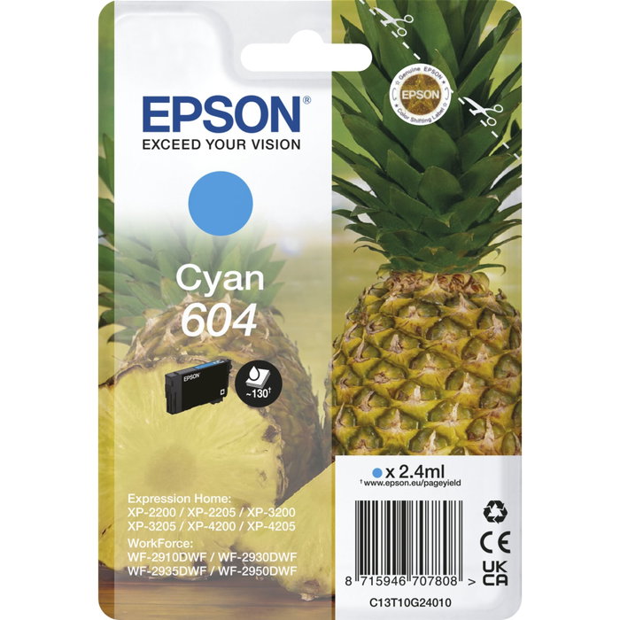 Epson Cartucho de tinta 604 Cian (C13T10G24010) Original Rendimiento Estándar
