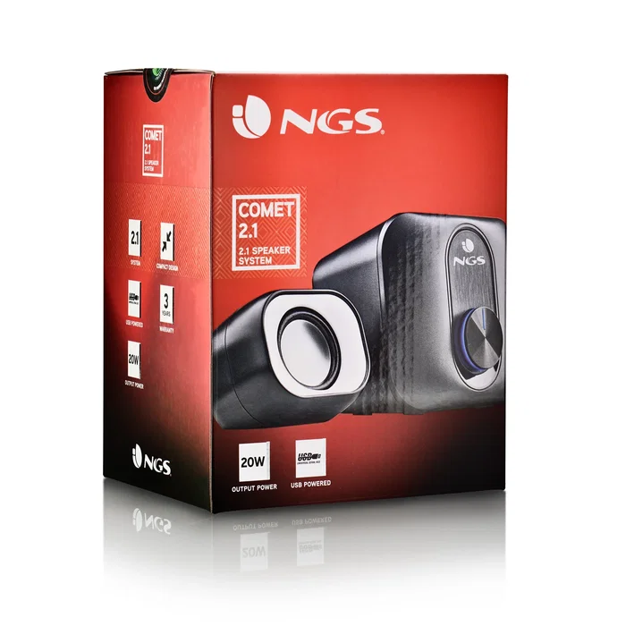 NGS COMET 2.1 Altavoces PC 2.1 con Subwoofer, 20W de Potencia, Sonido Envolvente, Alimentación USB, Entrada AUX 3.5mm, Color Negro o Blanco, Plug and Play