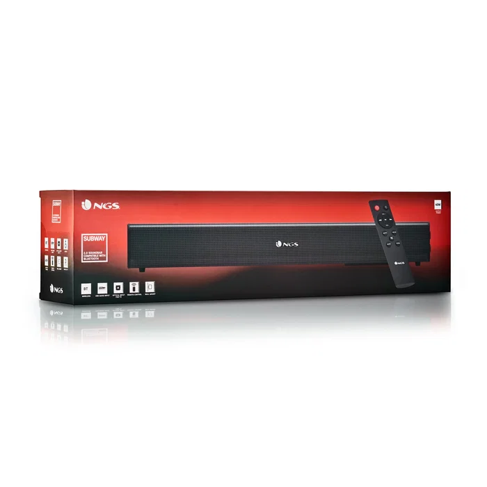 NGS Subway Barra de Sonido Bluetooth 40W 2.0 Negra para TV, con Entrada Óptica, Auxiliar, USB y Mando a Distancia