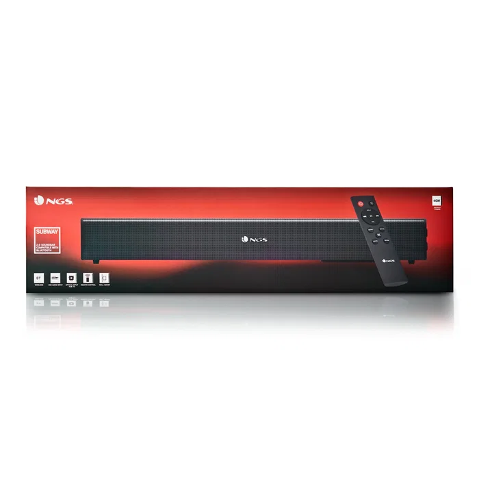NGS Subway Barra de Sonido Bluetooth 40W 2.0 Negra para TV, con Entrada Óptica, Auxiliar, USB y Mando a Distancia