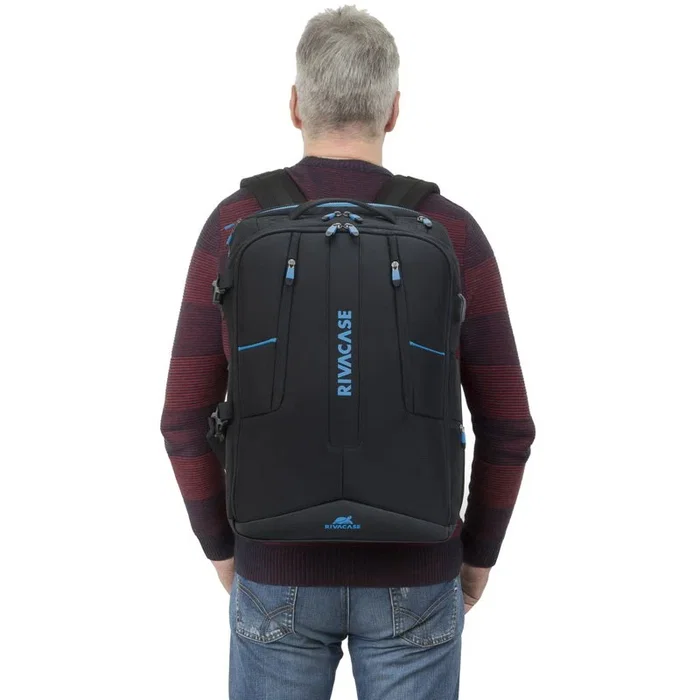 Rivacase Borneo 7860 Mochila Gaming para Portátil 17.3" Negro y Azul con Respaldo, Varios Compartimentos y Resistente al Agua