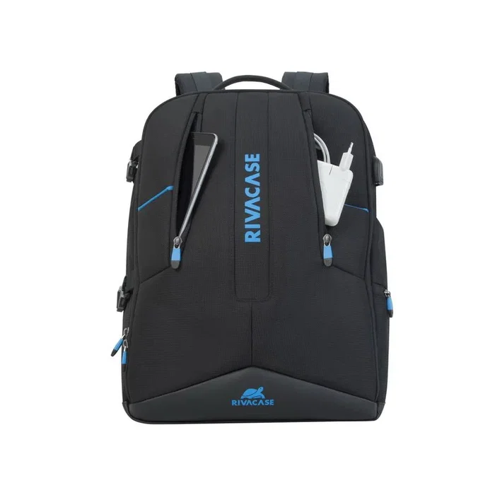 Rivacase Borneo 7860 Mochila Gaming para Portátil 17.3" Negro y Azul con Respaldo, Varios Compartimentos y Resistente al Agua