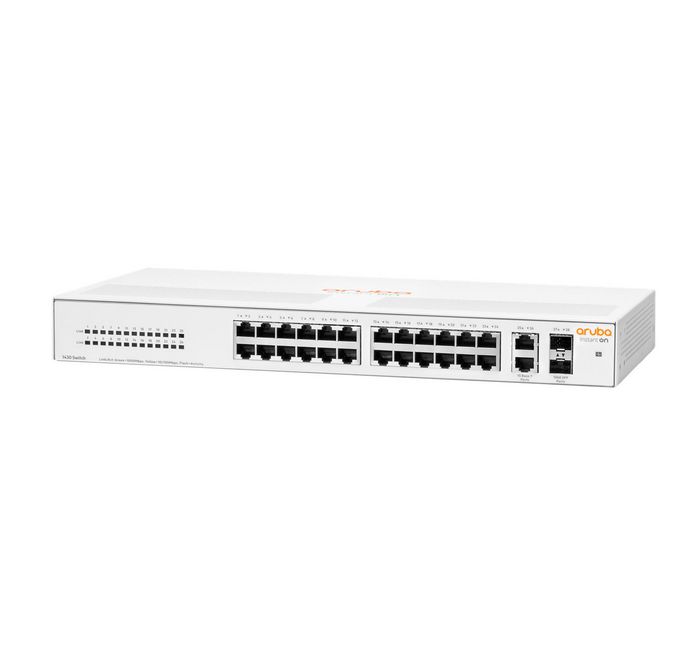 Hewlett Packard Enterprise Aruba Instant On 1430 26G 2SFP Switch - 26 Puertos Gigabit, 2 SFP, No Gestionado, Conmutador Capa 2, PoE, Fanless, para PYMES