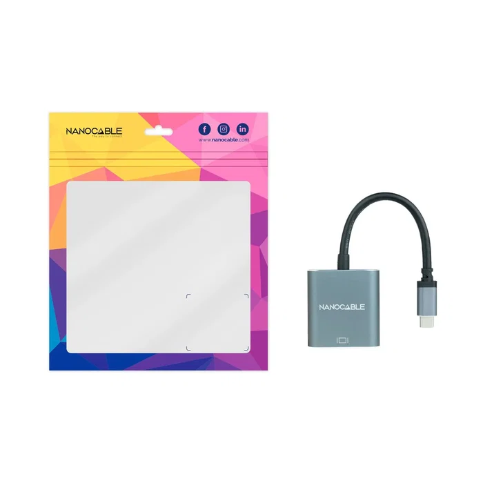 Nanocable 10.16.4101-G Adaptador USB-C a VGA, aluminio gris, resolución 1920x1200, plug and play, para Macbook, Chromebook