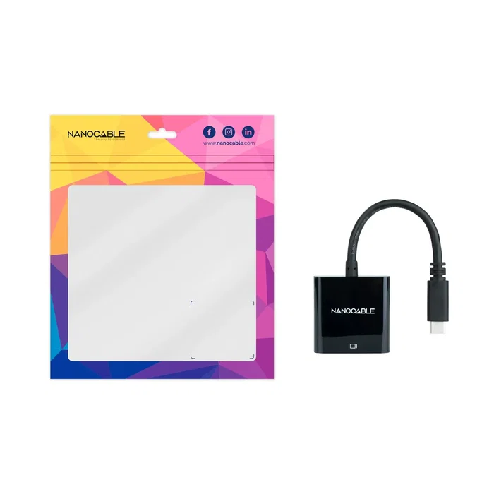 Nanocable Adaptador Conversor USB-C a VGA 10.16.4101-BK Negro, Soporta Resolución 1920x1200@60Hz, Plug & Play, para MacBook Pro, Chromebook, Longitud Cable 10cm