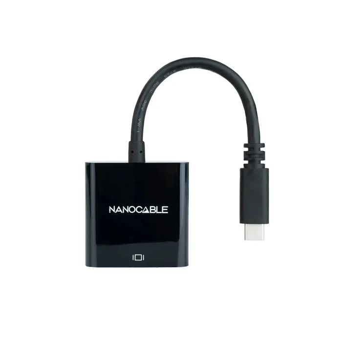 Nanocable Adaptador Conversor USB-C a VGA 10.16.4101-BK Negro, Soporta Resolución 1920x1200@60Hz, Plug & Play, para MacBook Pro, Chromebook, Longitud Cable 10cm