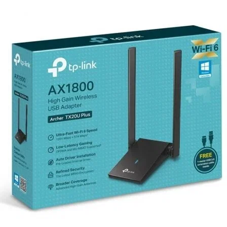 TP-Link Archer TX20U Plus Adaptador USB WiFi 6 AX1800 Mbps Doble Banda USB 3.0 con 2 Antenas de Alta Ganancia